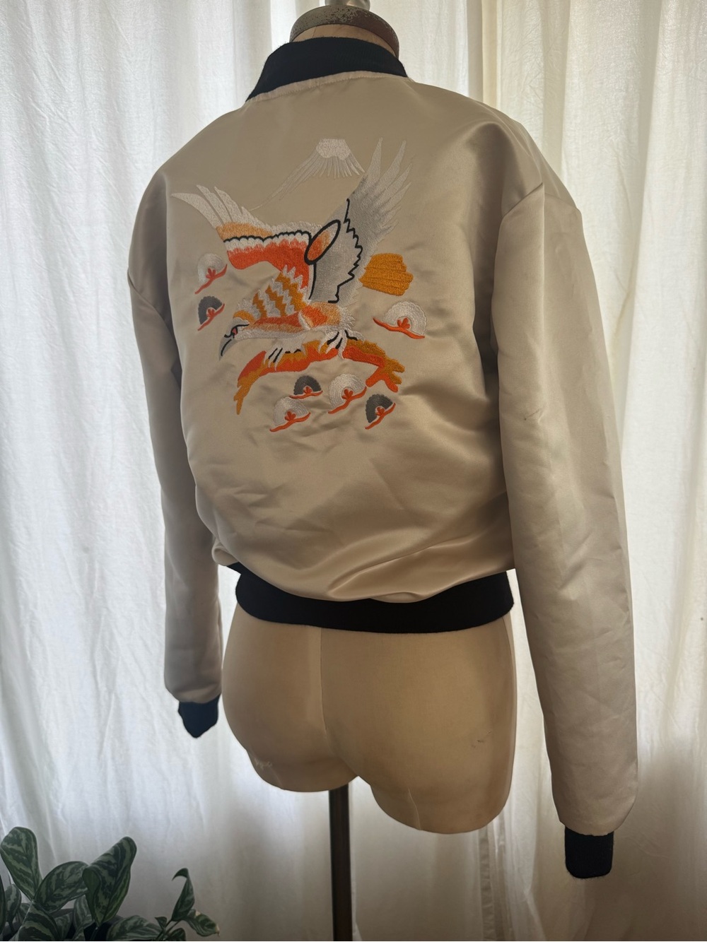 Urban Outfitters Cream Bomber Jacket with Black Trim